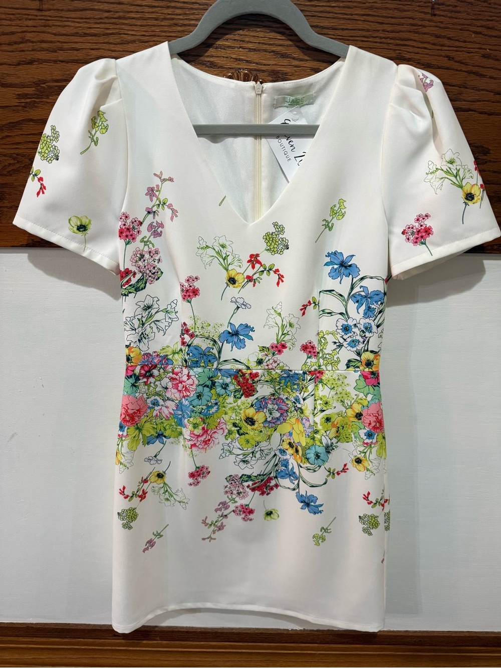 Floral V-Neck Mini Dress - White Multi